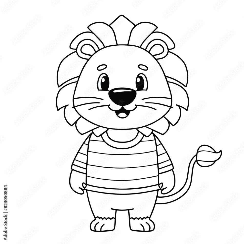 Obraz premium Cute lion cartoon coloring page illustration vector. For kids coloring book