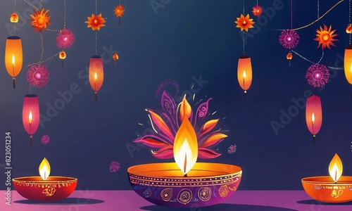 Wallpaper Mural Happy Diwali - Clay Diya lamps lit during Diwali, Hindu festival of lights celebration Torontodigital.ca
