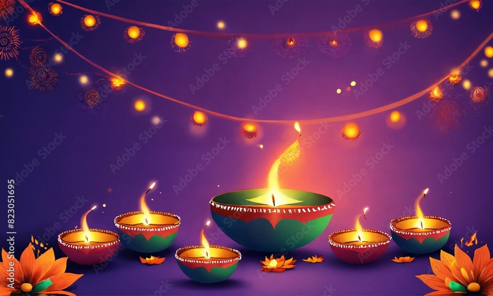Happy Diwali - Diya lamps lit during diwali celebration Happy Diwali - Diya lamps lit during diwali celebration