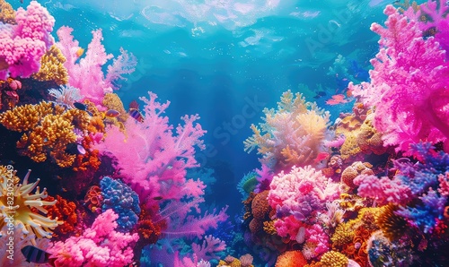 Coral reef bleaching, vibrant colors, underwater scene, environmental impact, high resolution,