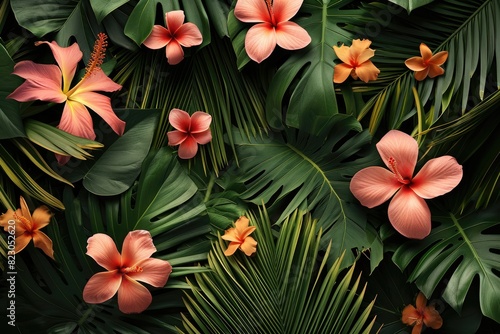 Summer leaves background Design, a tropical beach paradise with palm trees