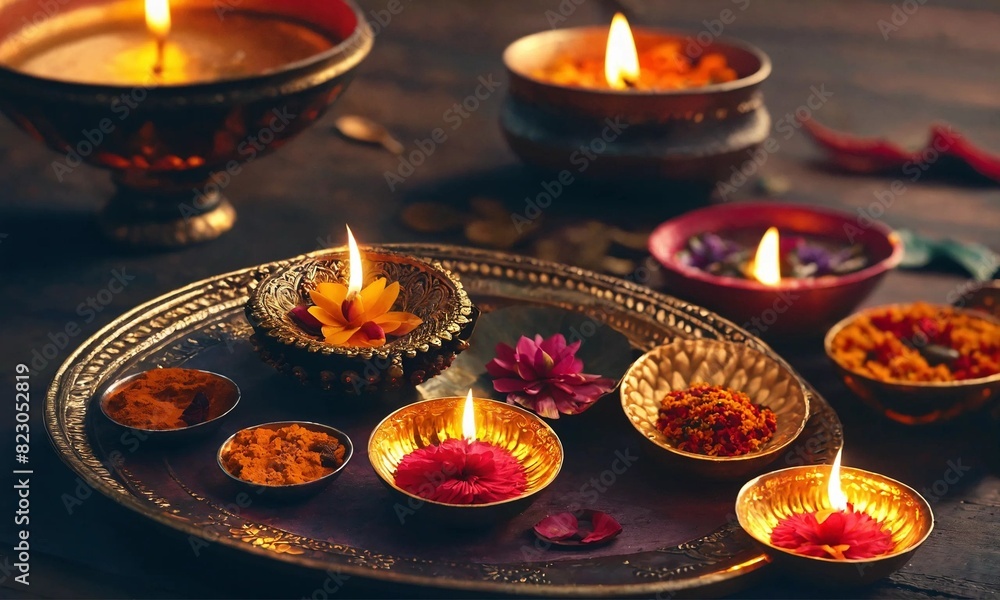 Happy Diwali - Diya lamps lit during diwali celebration Happy Diwali - Diya lamps lit during diwali celebration