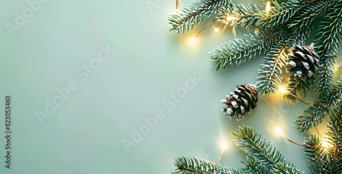 Christmas Background with Pine Branches and Lights