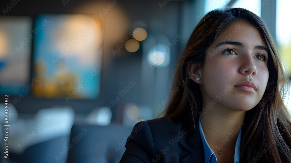 Attractive young Hispanic businesswoman looking at the camera, generative Ai
