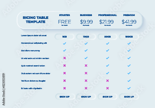 Business price chart template, Web banner checklist template design. Design a price list comparison table.