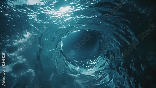 The still and silent blue waters within a deep ocean hole hiding a world of wonders. photo