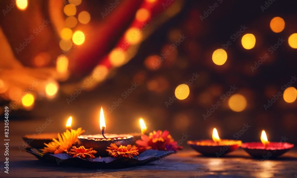 Happy Diwali background Clay Diya lamps lit during Diwali festival, Hindu pooja concept background Happy Diwali background Clay Diya lamps lit during Diwali festival, Hindu pooja concept background