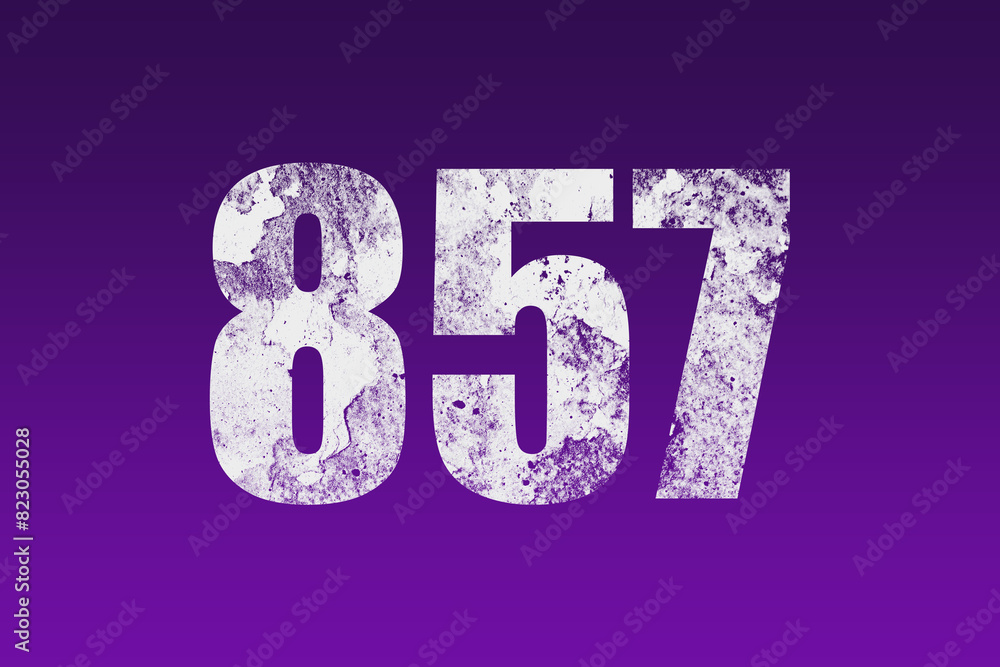 flat white grunge number of 857 on purple background. flat white grunge number of 857 on purple background.