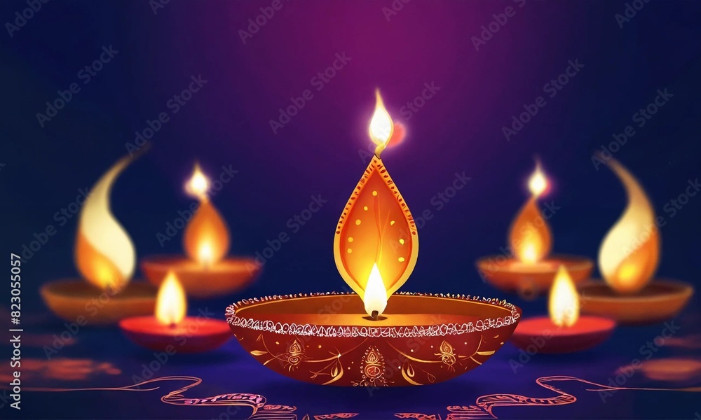 Happy Diwali background Clay Diya lamps lit during Diwali festival, Hindu pooja concept background Happy Diwali background Clay Diya lamps lit during Diwali festival, Hindu pooja concept background