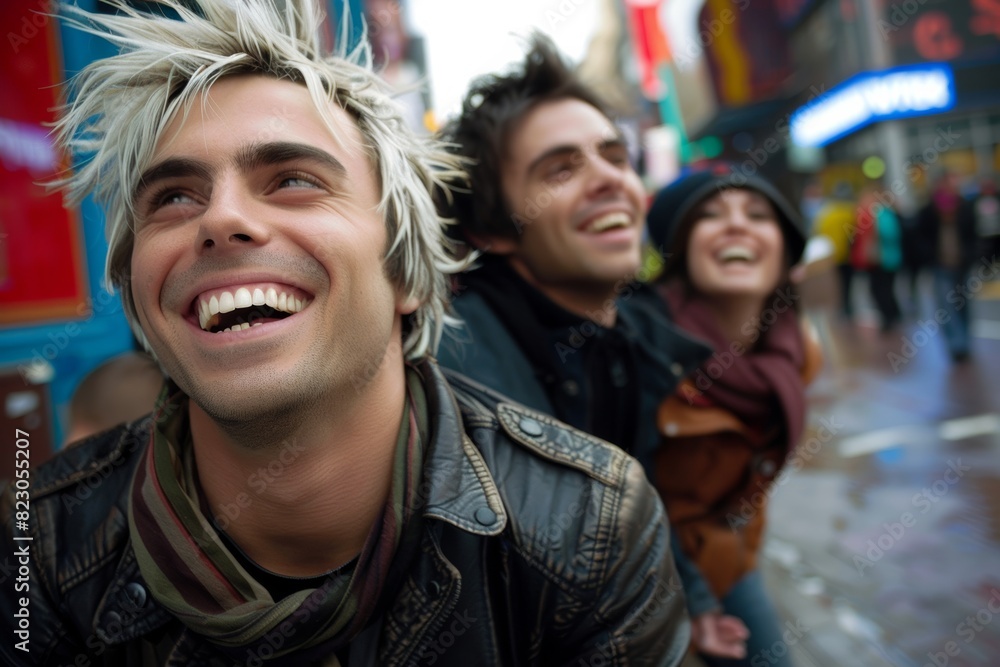 Portrait of a smiling young man with his friends in the background Portrait of a smiling young man with his friends in the background