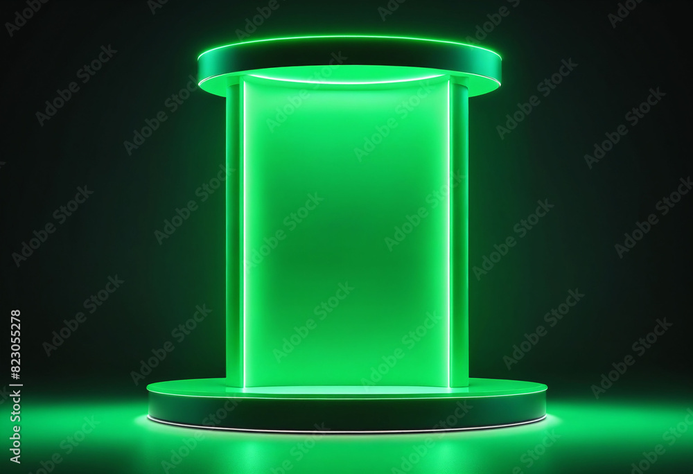 Glowing neon green podium with a sleek minimalist design, perfect for product display and presentations Glowing neon green podium with a sleek minimalist design, perfect for product display and presentations