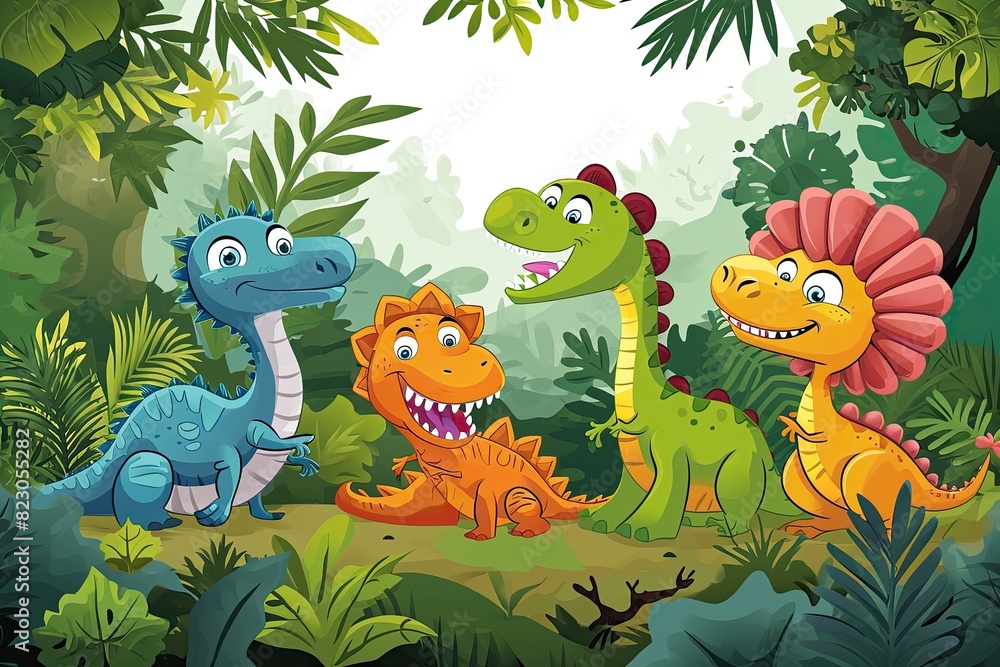 Obraz premium Playful dinosaurs in a jungle