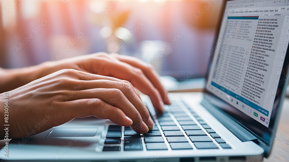 efficient laptop typing: close up of hands on keyboard efficient laptop typing: close up of hands on keyboard