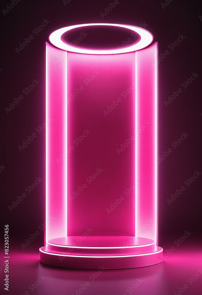 Glowing neon pink podium with a sleek minimalist design, perfect for product display and presentations Glowing neon pink podium with a sleek minimalist design, perfect for product display and presentations