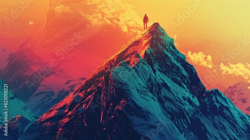 A motivational poster featuring a person climbing a mountain, symbolizing overcoming challenges and achieving goals.