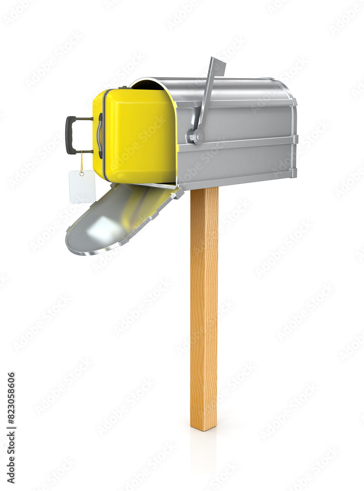 Open the mailbox in which the yellow suitcase Open the mailbox in which the yellow suitcase
