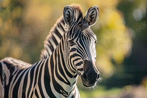 AI generated illustration of a close-up of a zebra gazing at the camera