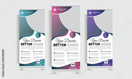Dl flyer design template. Modern and futuristic formal roll up banner vector design template design.