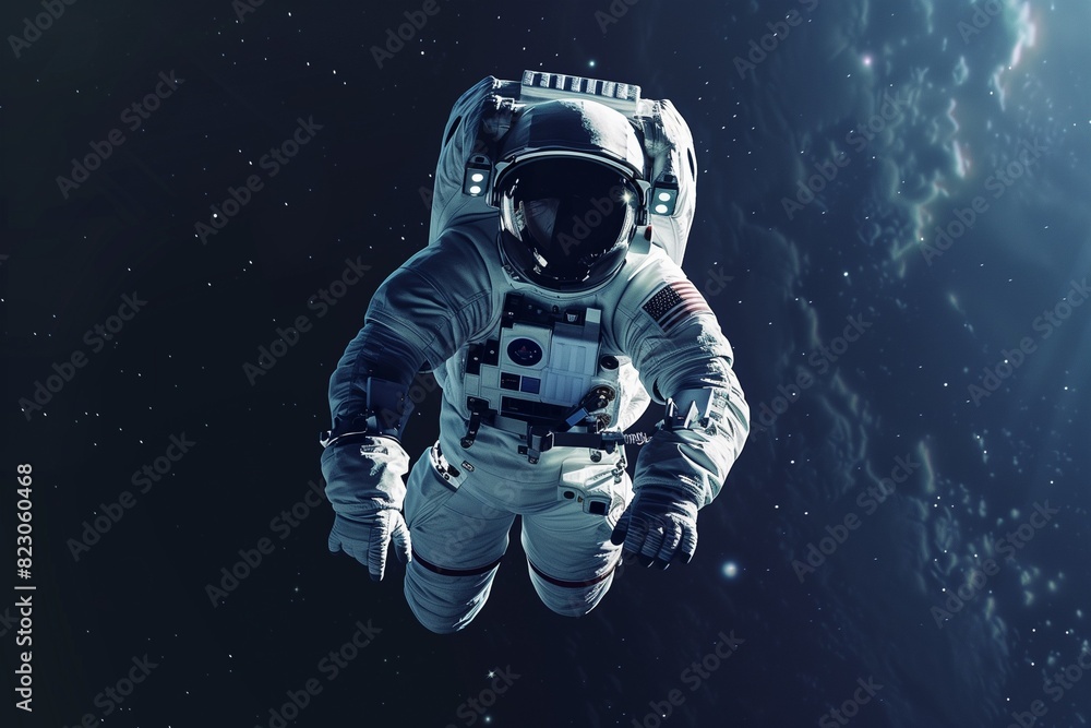 AI generated illustration of an astronaut floating in space with stars in the background AI generated illustration of an astronaut floating in space with stars in the background