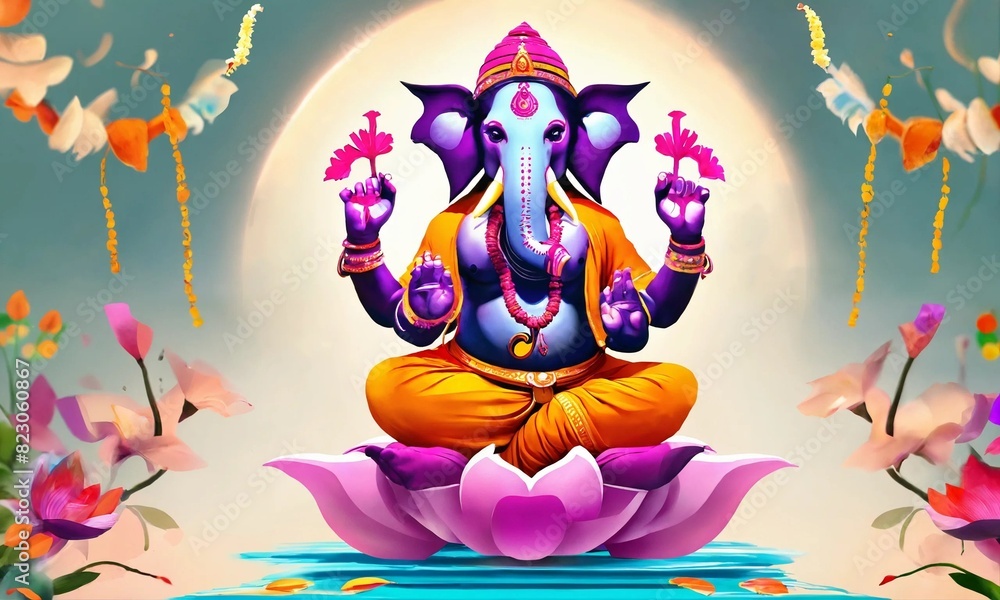 Fototapeta premium Ganesha Festival, Lord Ganesha statue on colorful background