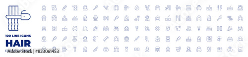 100 icons Hair collection. Thin line icon. Editable stroke. Hair icons for web and mobile app.