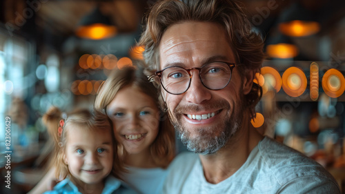 A smiling man from a life insurance company with a happy family  generative ai