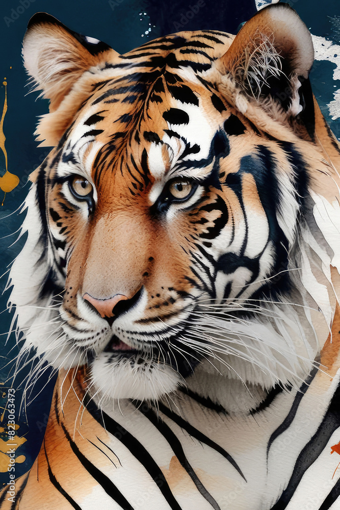 Obraz premium Tiger art poster, illustration design in painting style.