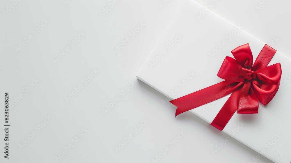 White gift card with a red bow on it template with a copy space White gift card with a red bow on it template with a copy space