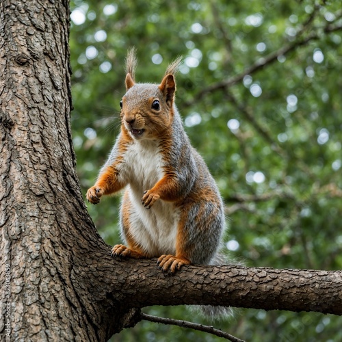A cute squirrel standing with a squirrel on a tree © prodesignz22