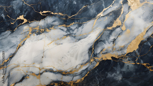 Blue and white marble texture with golden veins, can be used for interior design and as a background.