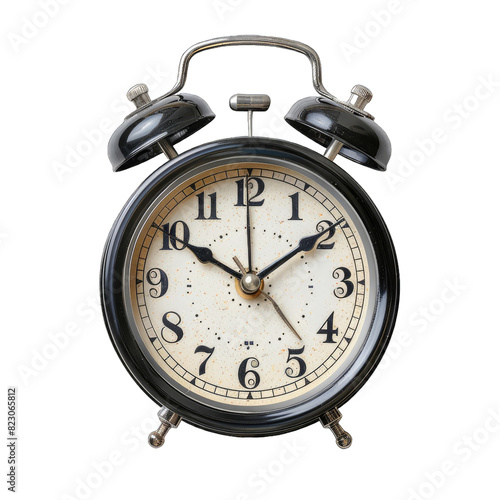 Realistic red alarm clock isolated on transparent background.