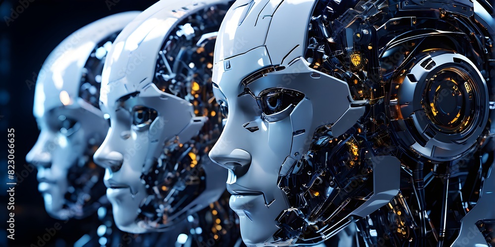 advanced humanoid robot heads illustrating future robot concepts advanced humanoid robot heads illustrating future robot concepts