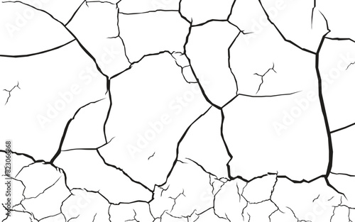 Vector and clip art pattern with many cracks and scratches. Cracked barren desert earth on background banner caused by drought from global warming.
