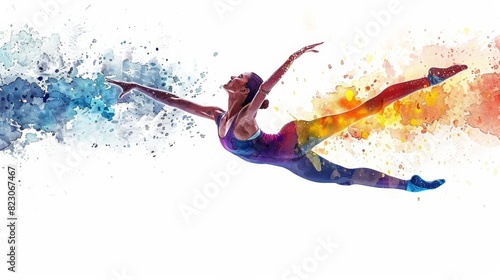 Artistic gymnast captured midperformance, isolated on a white background Copy space, symbolizing grace and dedication in Olympic gymnastics photo