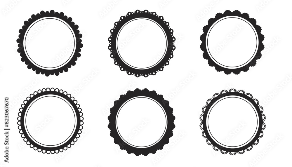 Scalloped seal round price emblem badge simple frame decoration isolated on white background. Stamp, wavy clip art Scalloped seal round price emblem badge simple frame decoration isolated on white background. Stamp, wavy clip art