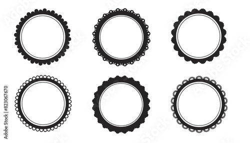 Scalloped seal round price emblem badge simple frame decoration isolated on white background. Stamp, wavy clip art