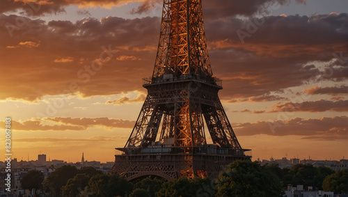 The Eiffel Tower is a wrought-iron lattice tower on the Champ de Mars in Paris.

