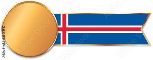 gold medal with ribbon banner with flag of Iceland