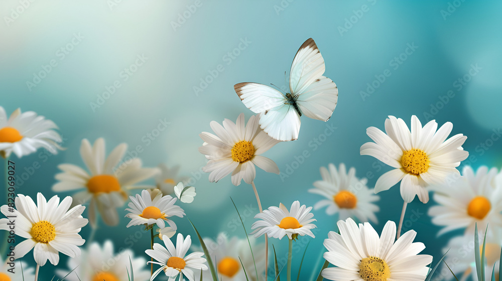 Fototapeta premium Background flower butterfly spring garden floral, generative Ai