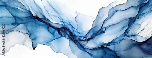 Wallpaper Mural Horizontal alcohol ink art in blue on white Torontodigital.ca
