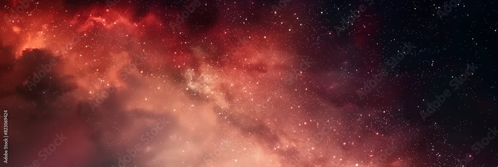explosion in space, dark red and white particles swirling in the air,  abstract red and white cloud, surrounded by particles of fire in the night sky. red space, nebula