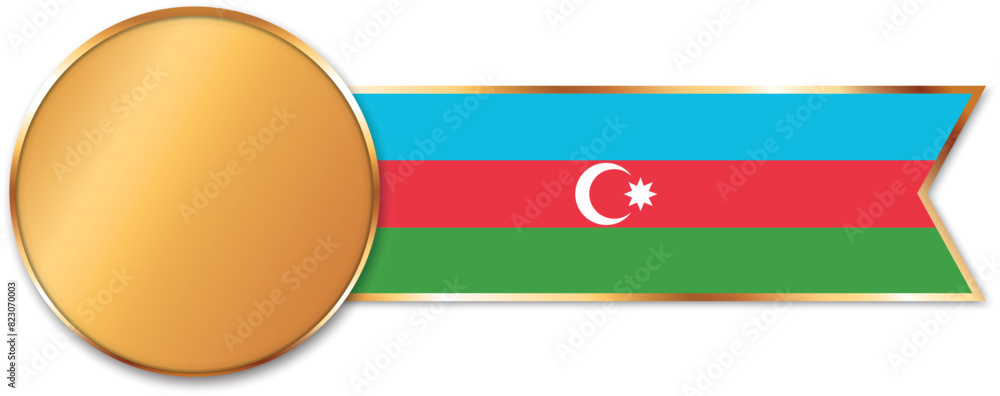 gold medal with ribbon banner with flag of Azerbaijan gold medal with ribbon banner with flag of Azerbaijan