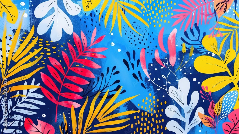 Naklejka premium Wacky, vibrant patterns on a blue background