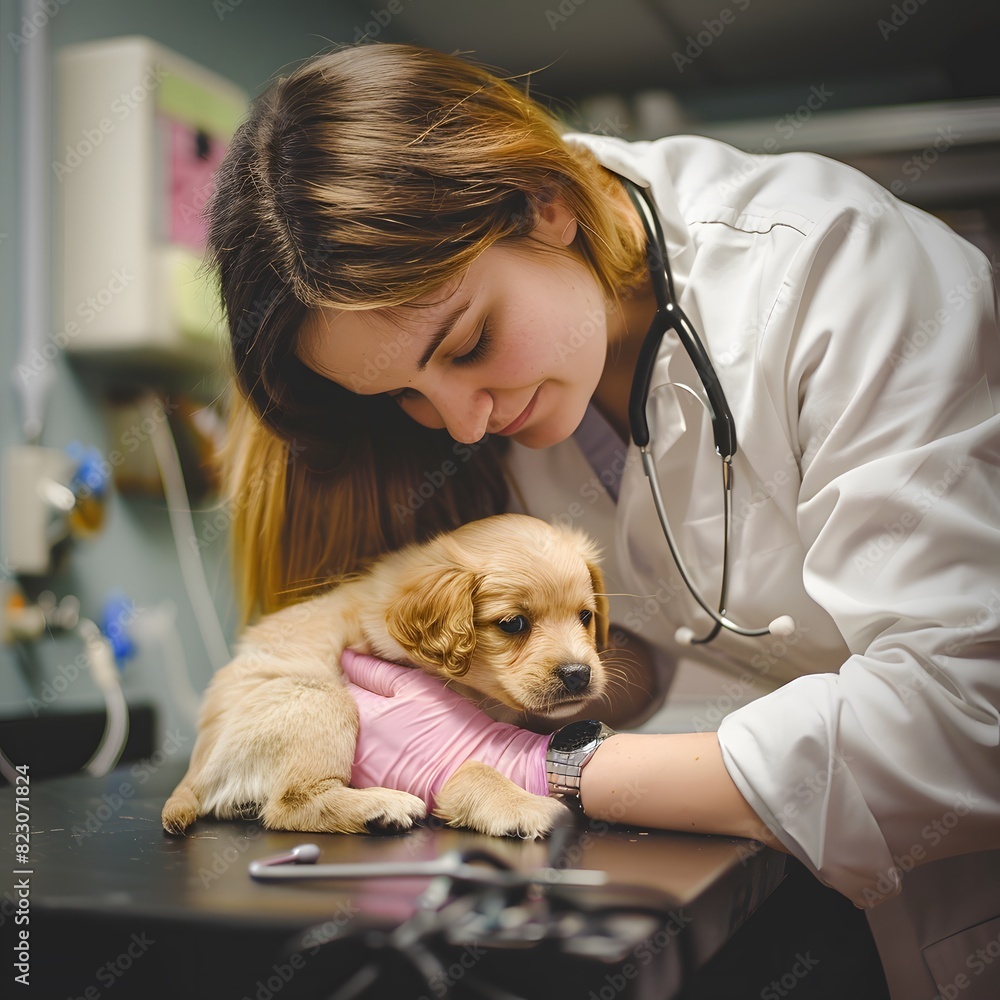 Veterinarian A veterinarian checking the health of a puppy Veterinarian A veterinarian checking the health of a puppy