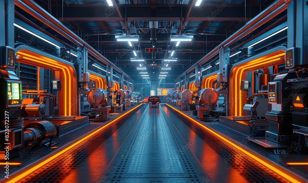 Smart factory with IoT devices, automated assembly line, vibrant colors, hightech environment, high resolution, Smart factory with IoT devices, automated assembly line, vibrant colors, hightech environment, high resolution,