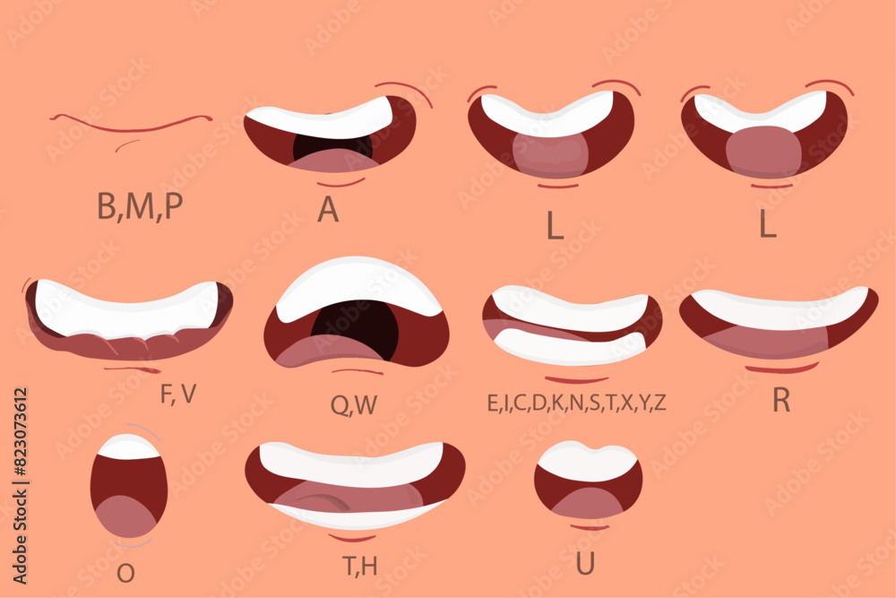 set of mouth and lips expression. Cartoon character talking mouth. set of mouth and lips expression. Cartoon character talking mouth.