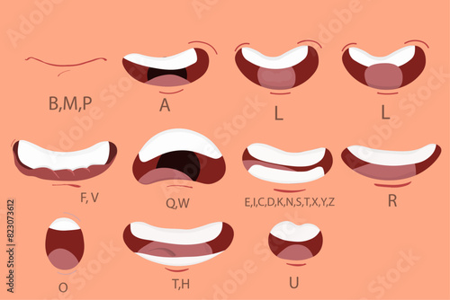 set of mouth and lips expression. Cartoon character talking mouth. 