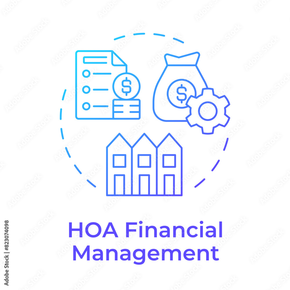 HOA financial management blue gradient concept icon. Administrative support, service. Round shape line illustration. Abstract idea. Graphic design. Easy to use in infographic, presentation