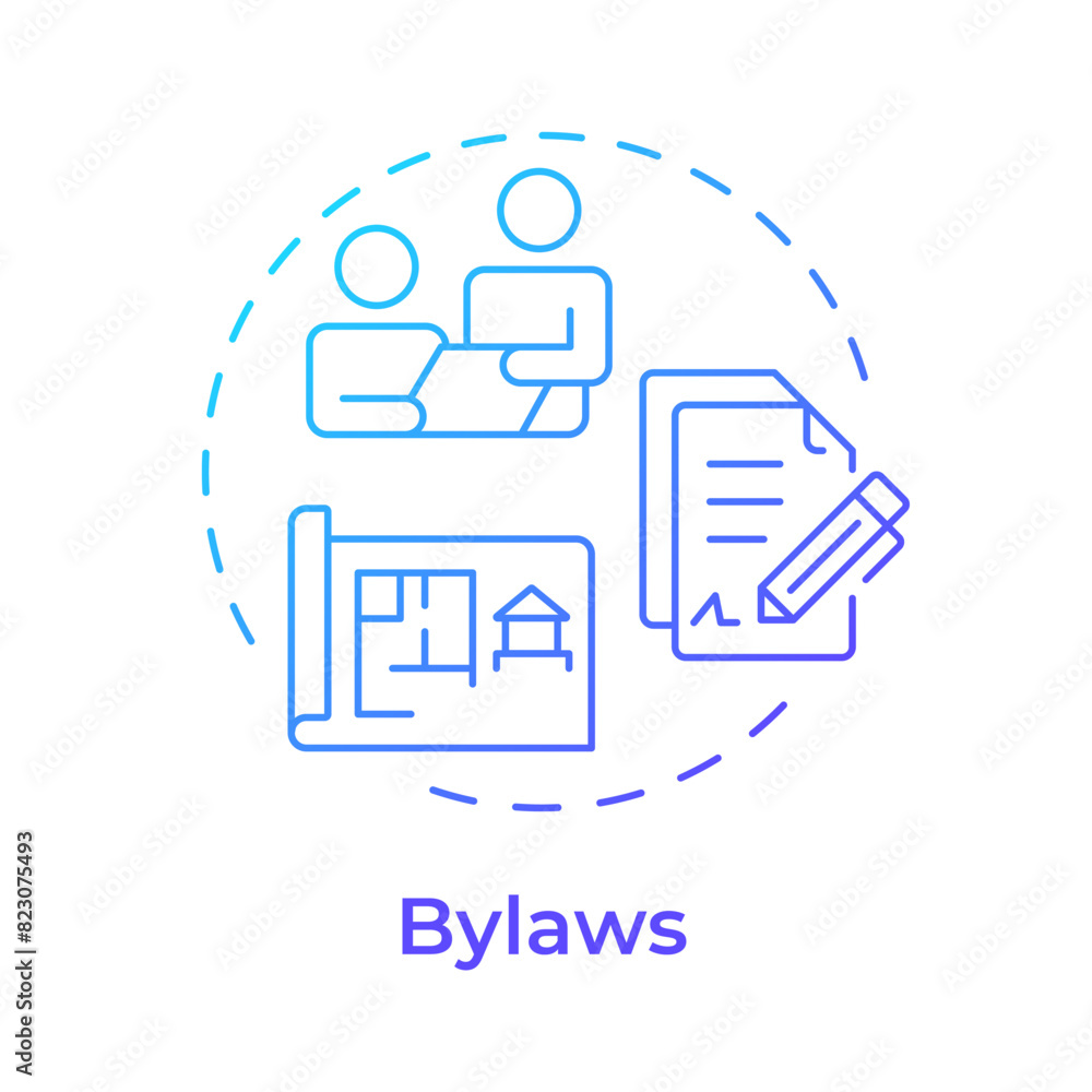 Bylaws blue gradient concept icon. Hoa management, property administration. Administrative service. Round shape line illustration. Abstract idea. Graphic design. Easy to use in infographic Bylaws blue gradient concept icon. Hoa management, property administration. Administrative service. Round shape line illustration. Abstract idea. Graphic design. Easy to use in infographic