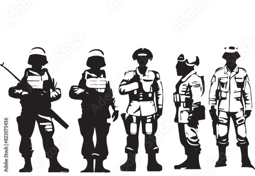 vector silhouette illustration of stylish war soldiers wearing uniforms